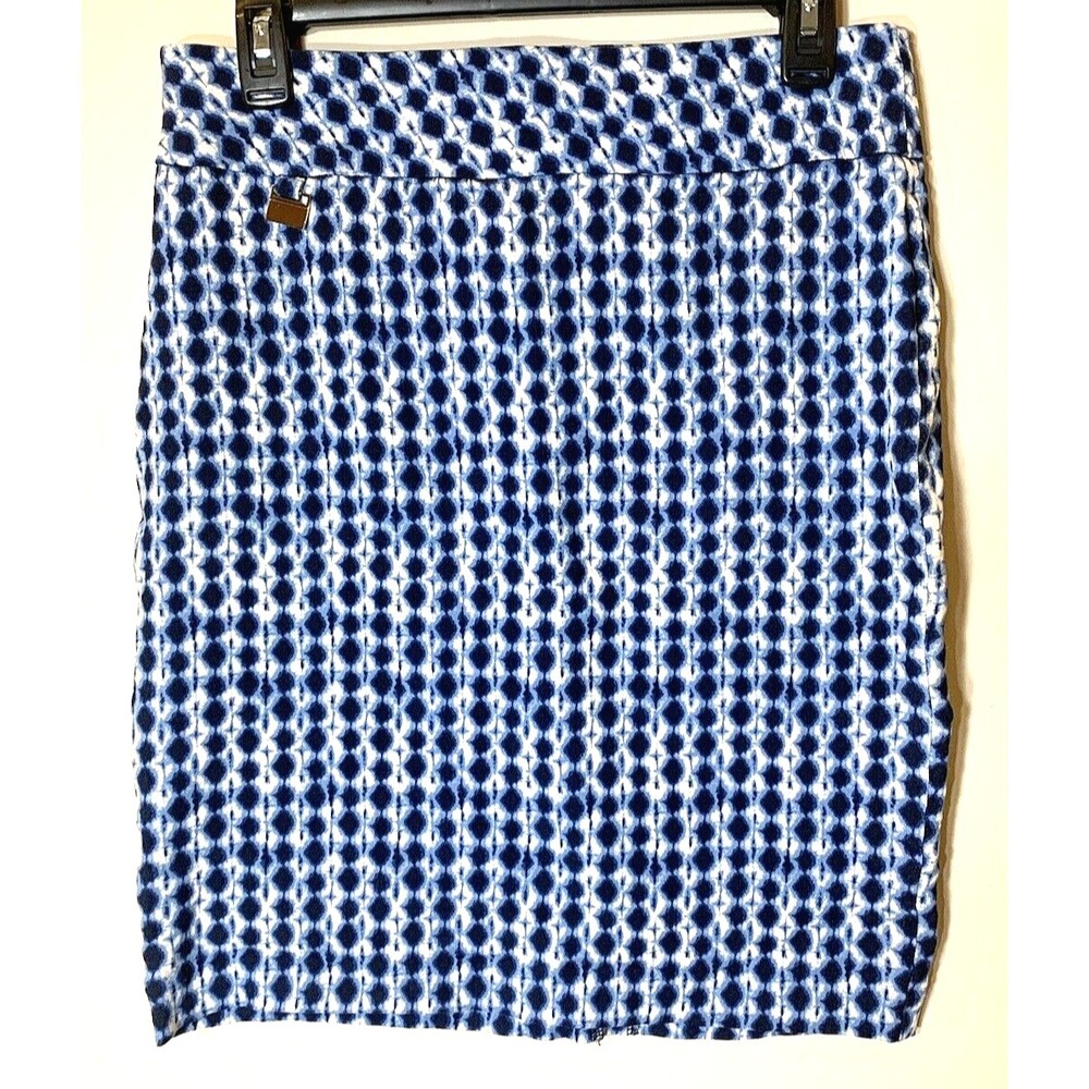 Alex & Olivia Skirt Womens M Pencil‎ Stretch Career Blue White Geometric Print